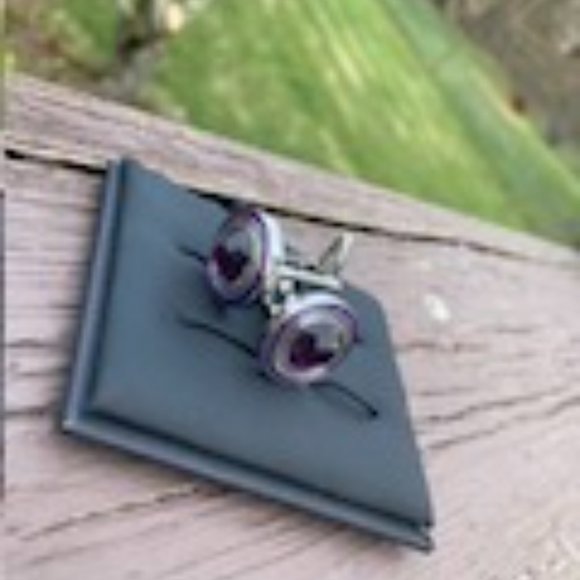 New Round Purple Cufflinks with Cufflink Case - Picture 2 of 4
